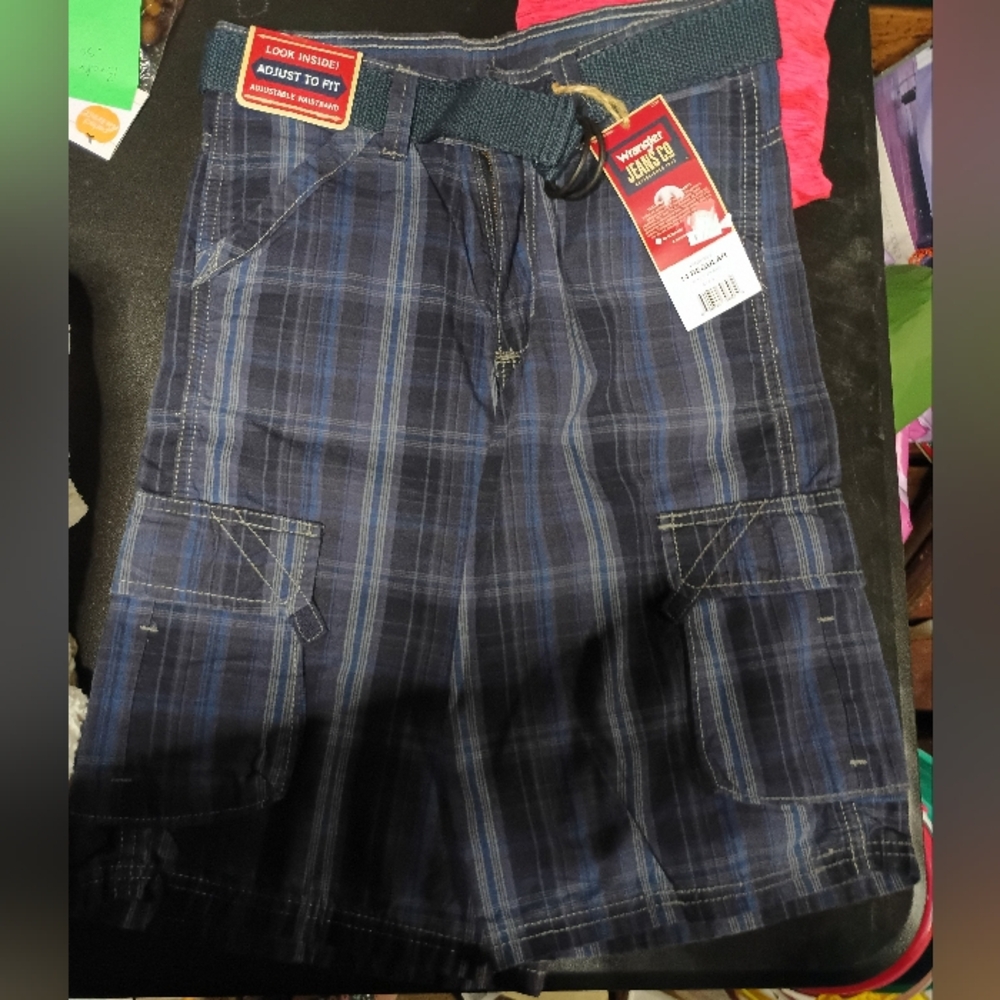 Wrangler Boy's Blue Plaid Cargo Shorts